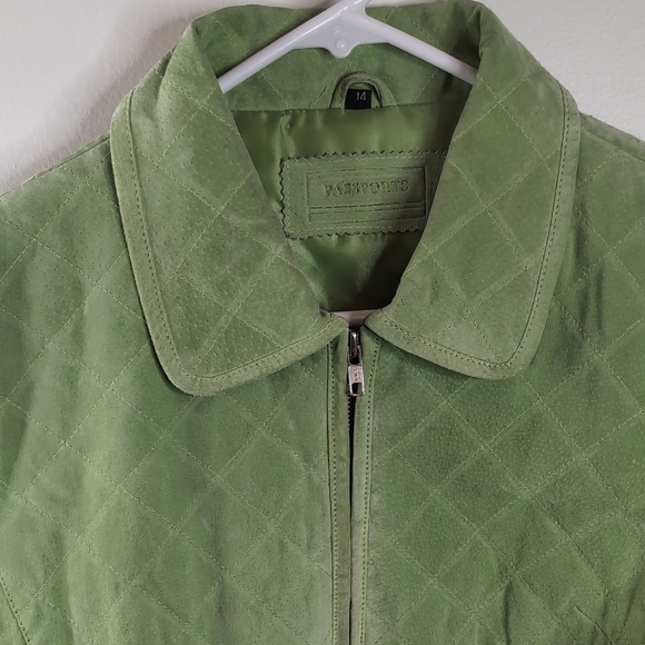 Vintage Women's Passports Lime Green Quilted Leather Suede Jacket 14 - Picture 3 of 16